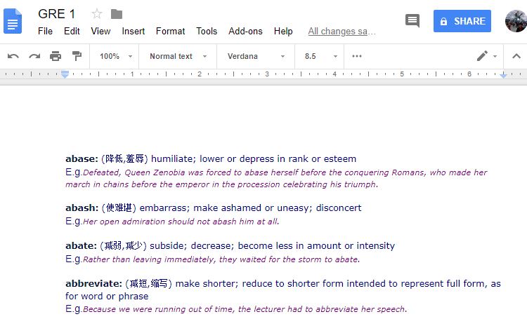 GRE Vocabulary PDF - Google Drive