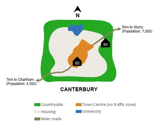 map of the town of Canterbury
