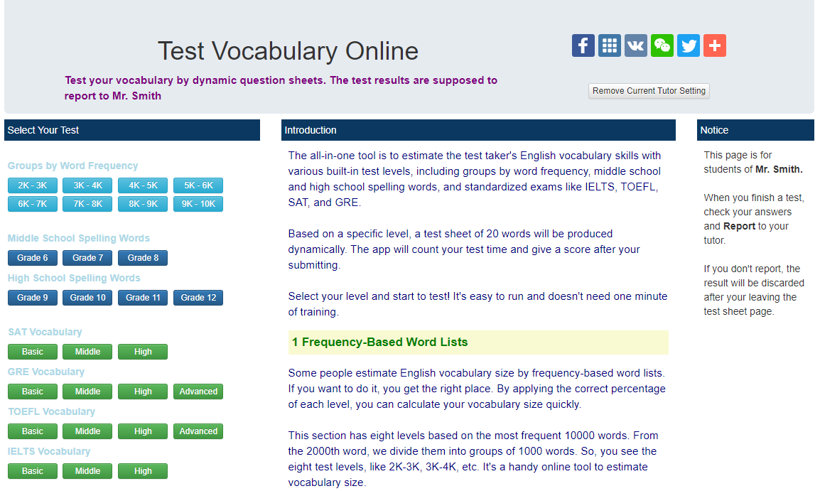 Vocabulary Test Online - Levels