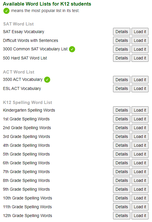 Wordlists for K12 students